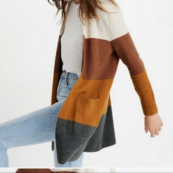 MADEWELL Kent Striped Cardigan Sweater in Coziest Yarn Multicolor Size XS - Picture 1 of 7
